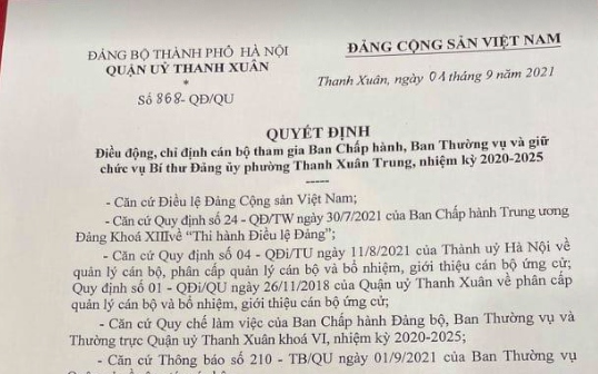Chỉ định Bí thư phường Thanh Xuân Trung sau phê bình của Thủ tướng